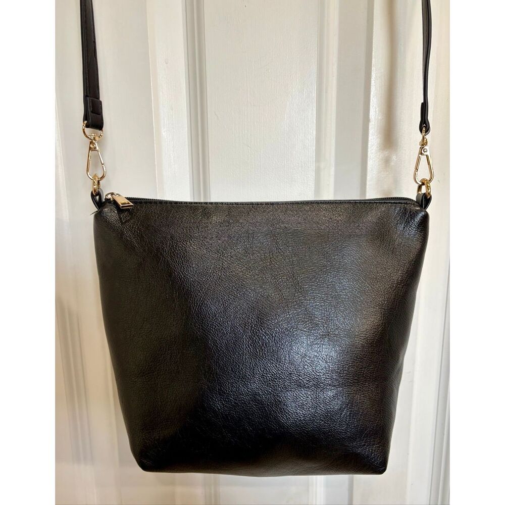 ANTHROPOLOGIE - EUC Black Faux Leather Minimalist Crossbody. So Soft & Light